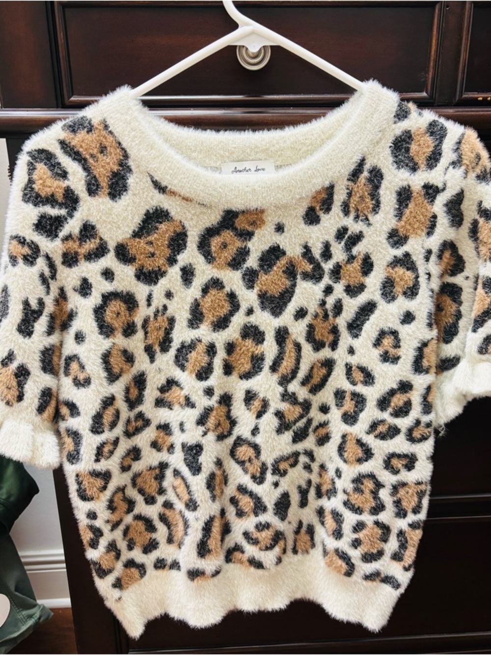 Another Love Fuzzy Leopard Print Crewneck Sweater in Cream, Tan & Black